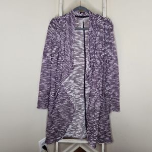 Fabletics duster cardigan womens size medium purple white Moscow wrap